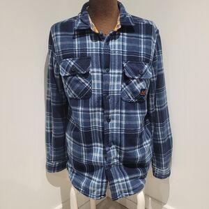 Realtree Men's Sherpa Lined Fleece Plaid Shirt Jacket Medium Blue Warm Casual